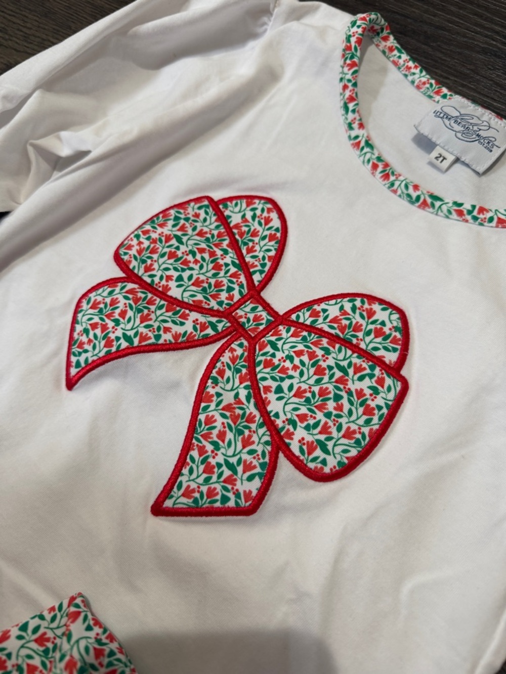 Girls White Top & Floral Bow Legging Set - Red & Green - Picture 2 of 3